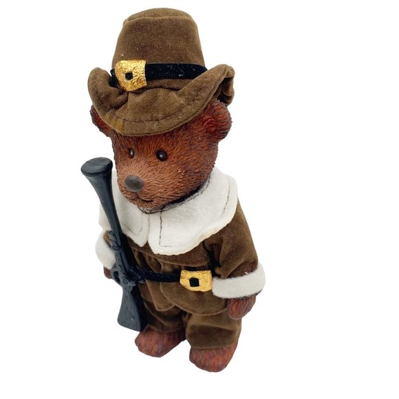 Russ Teddy Town Bear Pilgrim Figurine Thanksgiving Family Dinner Holiday Decor - Picture 10 of 12